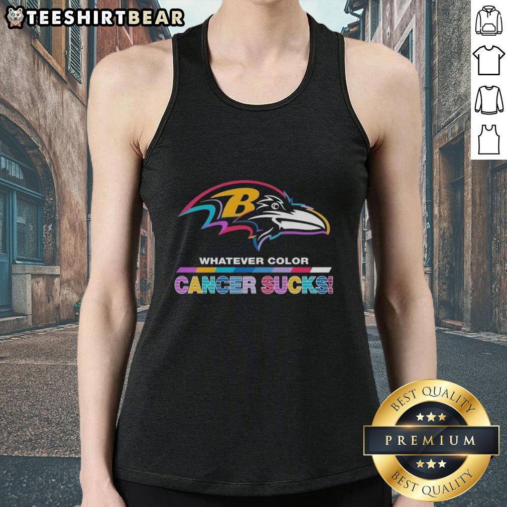 Top Baltimore Ravens Football cancer awareness tank top featuring vibrant logo colors and supportive message.