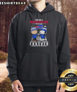 Top Charlie Brown fist bump with Snoopy in a Buffalo Bills fan hoodie, celebrating win or lose, no matter what.