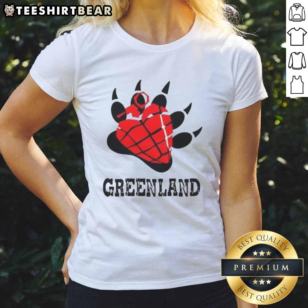 Top Greenland Green Day bear paw heart logo parody ladies tee in vibrant colors, perfect for music fans and casual wear.