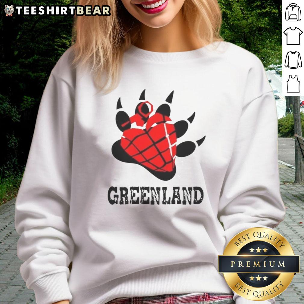 Top Greenland Green Day Bear Paw Heart Logo Parody Sweatshirt featuring a unique design and vibrant colors.