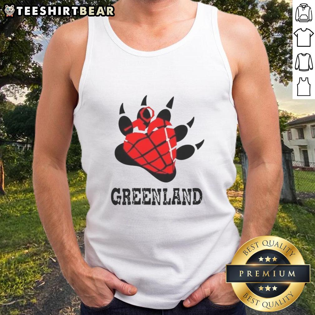 Top Greenland Green Day bear paw heart logo parody tank top design featuring vibrant colors and a fun graphic.