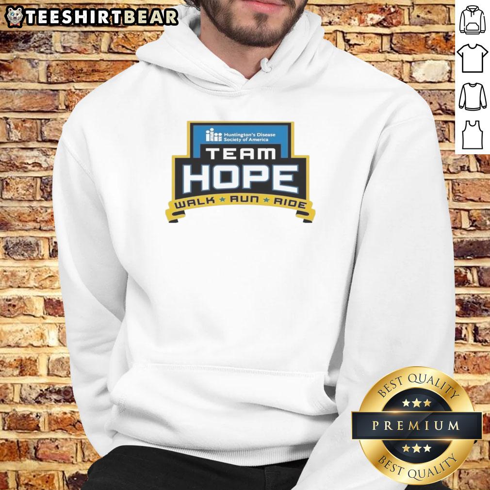 Team Hope Walk participants in Iowa wearing 'Huntington's Disease Society of America' hoodies, raising awareness for HD.