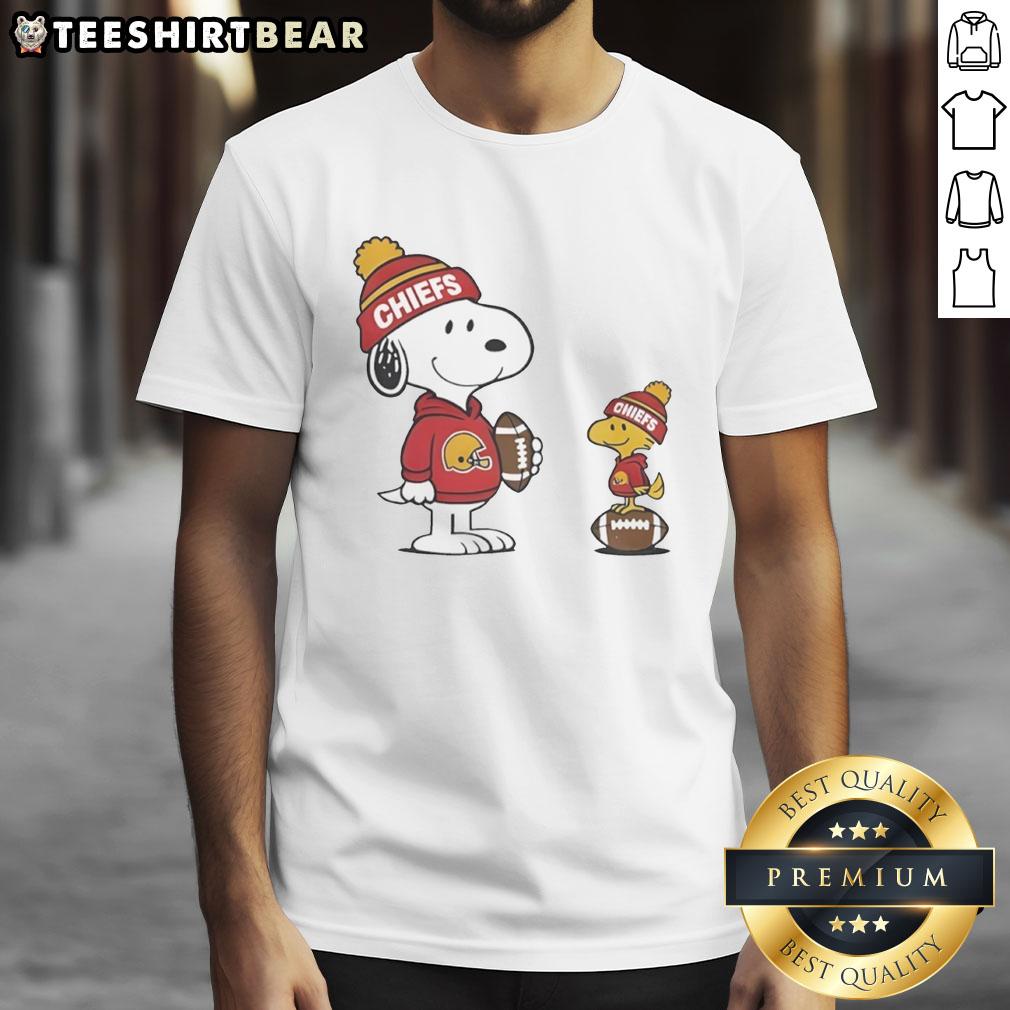 Alt Text: Top Kansas City Chiefs Snoopy Woodstock Football NFL T-Shirt featuring vibrant graphics of Snoopy and Woodstock in team colors.