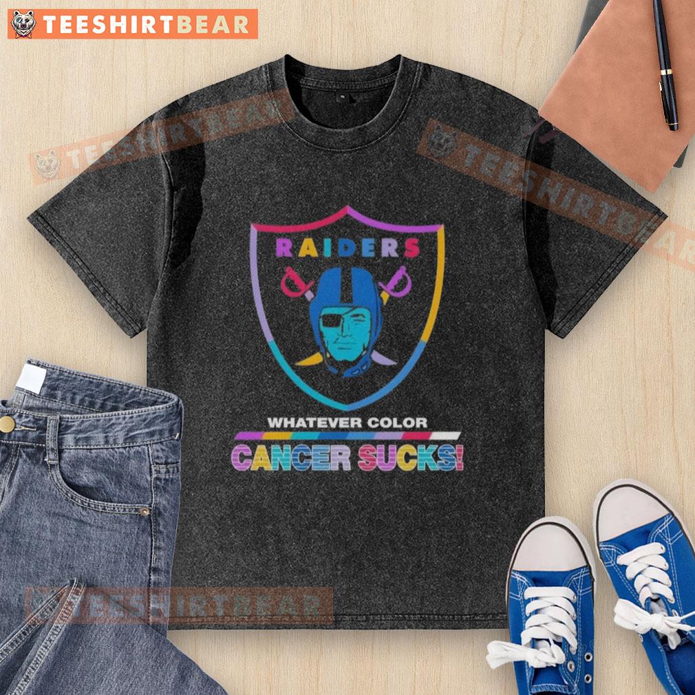 Top Las Vegas Raiders Football shirt with 'Cancer Sucks' logo in washed colors, perfect for fans and awareness.