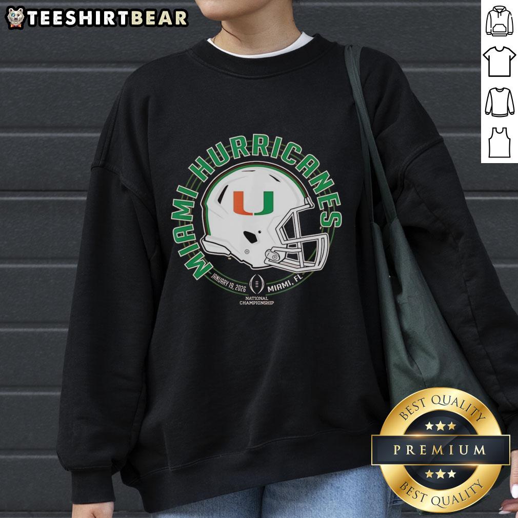 Miami Hurricanes CFP National Championship 2026 sweatshirt showcasing team colors and logo, perfect for fans in Miami, FL.