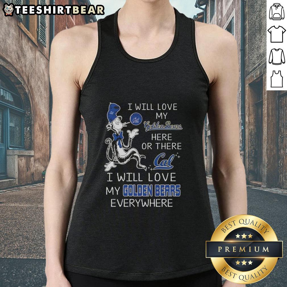 Colorful tank top featuring 'I Will Love My Golden Bears' design inspired by The Cat in the Hat.