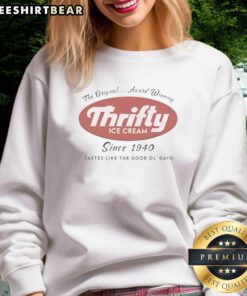 Top Thrifty Ice Cream sweatshirt celebrating nostalgic flavors since 1940, perfect for ice cream lovers.