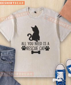 Alt Text: Awesome All You Need Is Rescue Cat Washed T-Shirt featuring a playful cat graphic, perfect for animal lovers.
