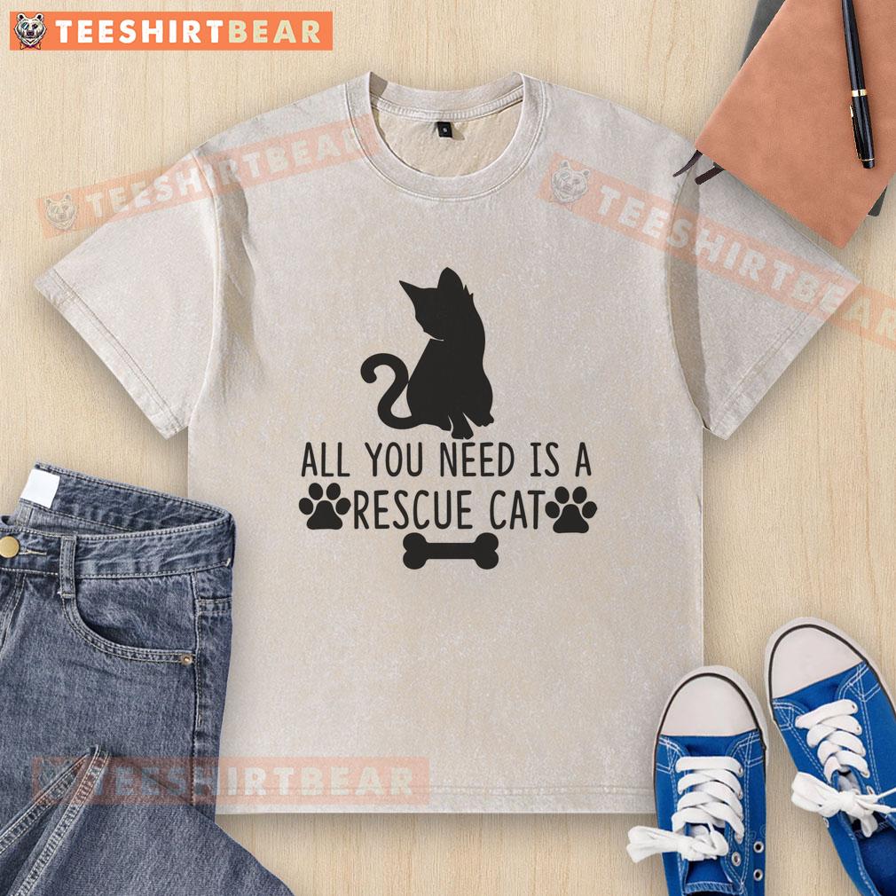 Alt Text: Awesome All You Need Is Rescue Cat Washed T-Shirt featuring a playful cat graphic, perfect for animal lovers.