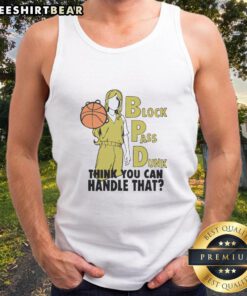 Awesome Block Pass Dunk in a stylish tank top; a dynamic basketball moment showcasing athleticism and style.