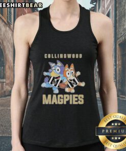 Bluey and Bingo wearing Collingwood Magpies outfit tank top, perfect for fans of the beloved animated series.