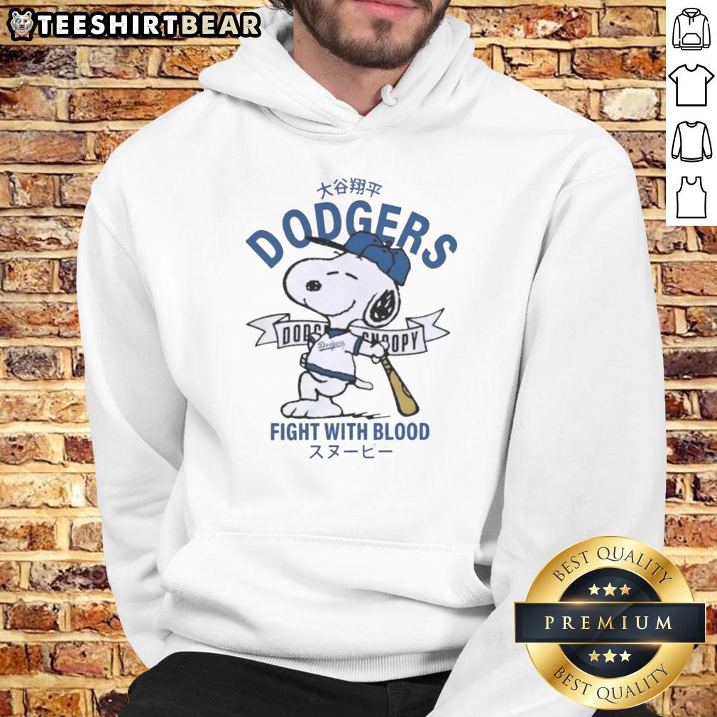 Awesome Peanuts Snoopy X Los Angeles Dodgers hoodie featuring Snoopy in a playful fight with blood design.