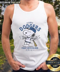 Awesome Peanuts Snoopy X Los Angeles Dodgers fight graphic on a stylish tank top, perfect for baseball fans.