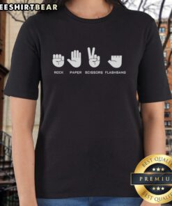 Awesome Rock Paper Scissors Flashbang Hands meme on a stylish ladies tee, perfect for casual gaming enthusiasts.