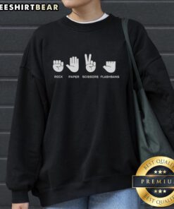 Awesome Rock Paper Scissors Flashbang Hands Meme Sweatshirt featuring a fun graphic design and vibrant colors.