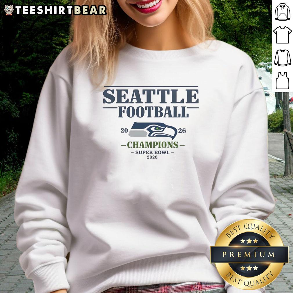 Alt Text: Awesome Seattle Seahawks Football Super Bowl Champions 2026 logo sweatshirt featuring bold graphics and vibrant colors.