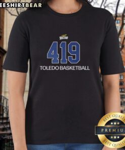 Awesome Toledo Rockets 419 Toledo Basketball Ladies Tee featuring vibrant team colors and stylish design for fans.