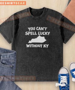 Alt Text: Awesome 'You Can't Spell Lucky Without Kentucky' map washed t-shirt showcasing Kentucky pride and vibrant design.