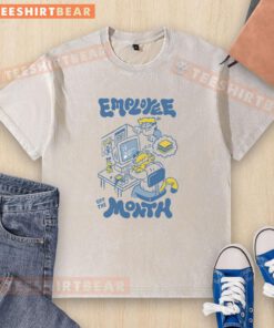Funny Garfield Employee of the Month design on a washed t-shirt, showcasing humor and cartoon charm for casual wear.