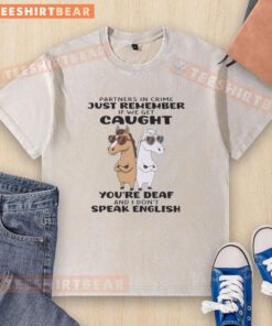 Alt Text: Funny horses wearing matching t-shirts with Partners in Crime slogan, perfect for animal lovers and humor enthusiasts.
