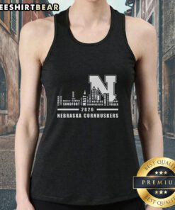 Good 2026 Nebraska Cornhuskers tank top featuring a city skyline design and all player names for fans and supporters.