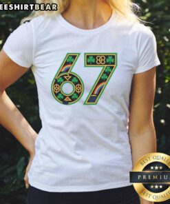 Good Celtic Graphic featuring an Irish Clover Shamrock for St. Patrick's Day on a Ladies Tee shirt.