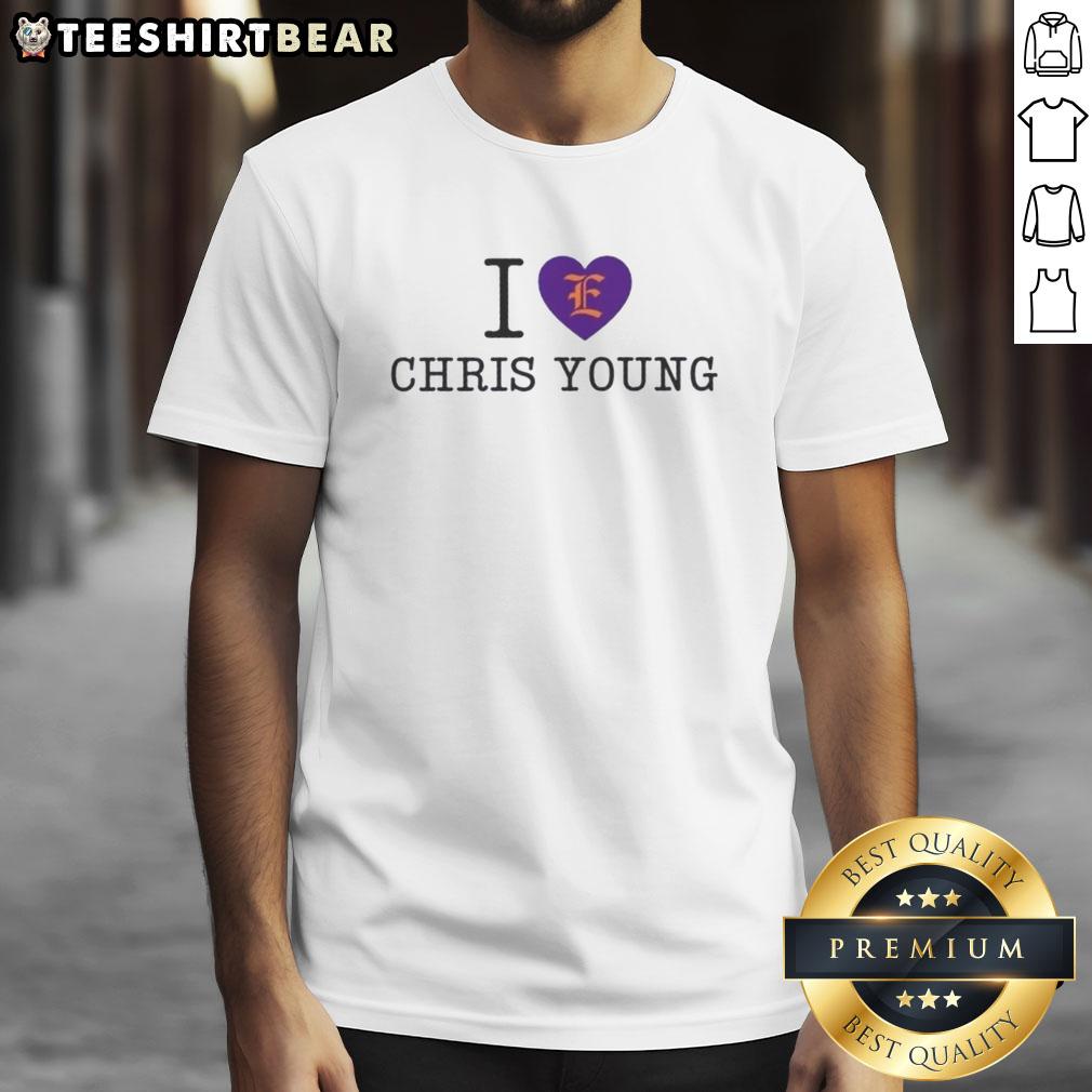 Alt Text: Good East Give Back I Love Chris Young T-Shirt featuring a stylish design for fans of country music artist Chris Young.