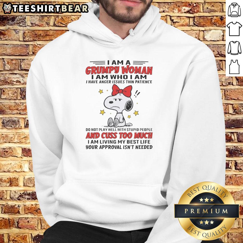 Grumpy woman wearing a 'Good I Am A Grumpy Woman' hoodie, showcasing her humor and unique style in casual fashion.