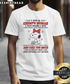 Alt Text: Grumpy woman t-shirt design featuring 'Good I Am A Grumpy Woman I Have Anger Issues Thin Patience' slogan.