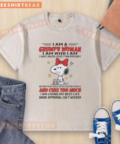 Alt Text: Grumpy woman wearing 'I Have Anger Issues' washed t-shirt, showcasing her thin patience and bold attitude.
