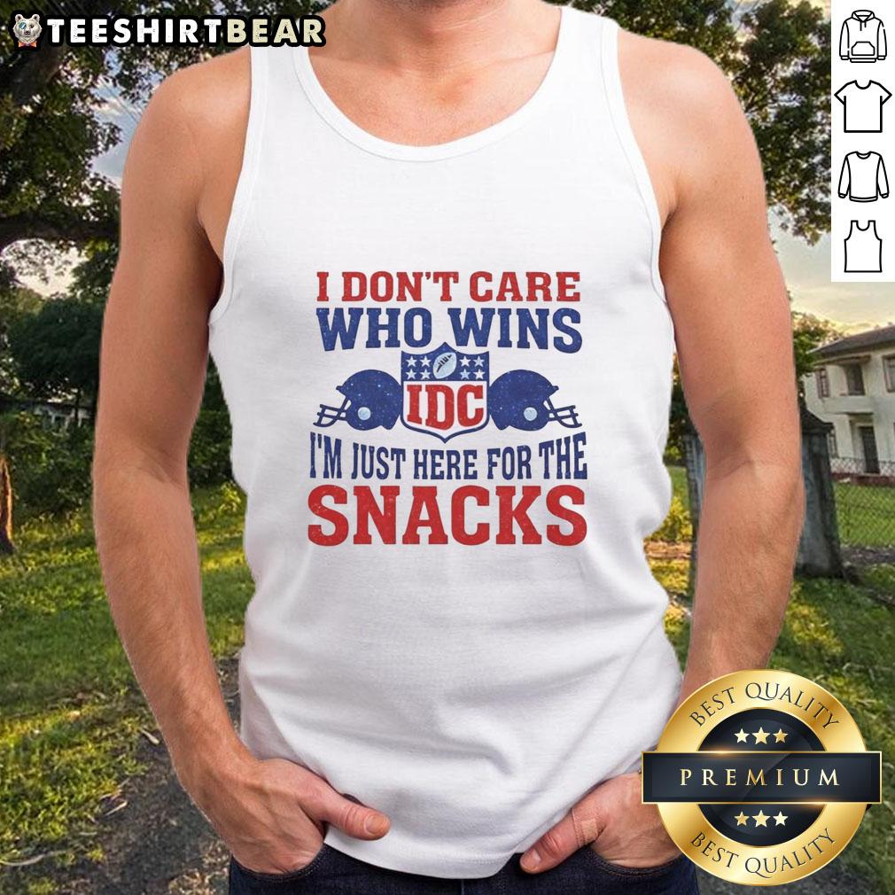 Good IDC I Don't Care Who Wins I'm Just Here for the Snacks Tank Top featuring a fun, playful design for snack lovers.