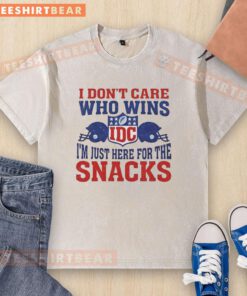 Alt Text: Good IDC I Don't Care Who Wins I'm Just Here for the Snacks washed t-shirt design, perfect for snack-loving fans.