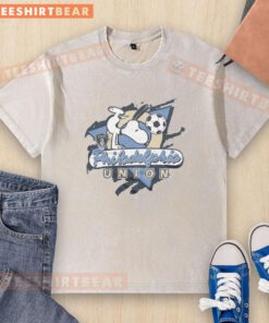 Hot Peanuts Snoopy X Philadelphia Union washed t-shirt featuring colorful graphics and a comfortable fit for fans.