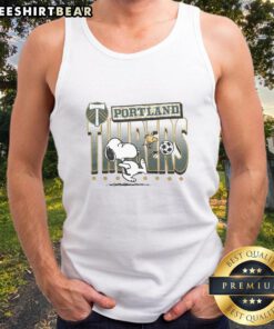 Alt Text: Hot Peanuts Snoopy X Portland Timbers tank top featuring a vibrant design and playful graphics for soccer fans.