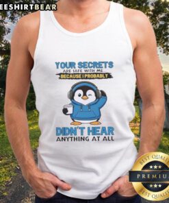 Hot Penguin tank top design featuring a playful slogan about keeping secrets, perfect for casual wear.