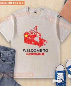 Alt Text: Hot Welcome to Chinada Canada Map Caricature on a Washed T-Shirt showcasing Canadian culture and humor.