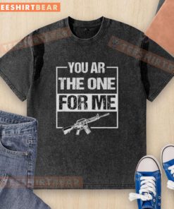 Alt Text: Funny washed t-shirt featuring 'Nice AR-15 Gun You Are The One For Me' design, perfect for firearm enthusiasts.