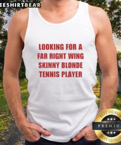 Stylish blonde tennis player in a tank top, showcasing athleticism and fashion on the court. Far-right wing style.