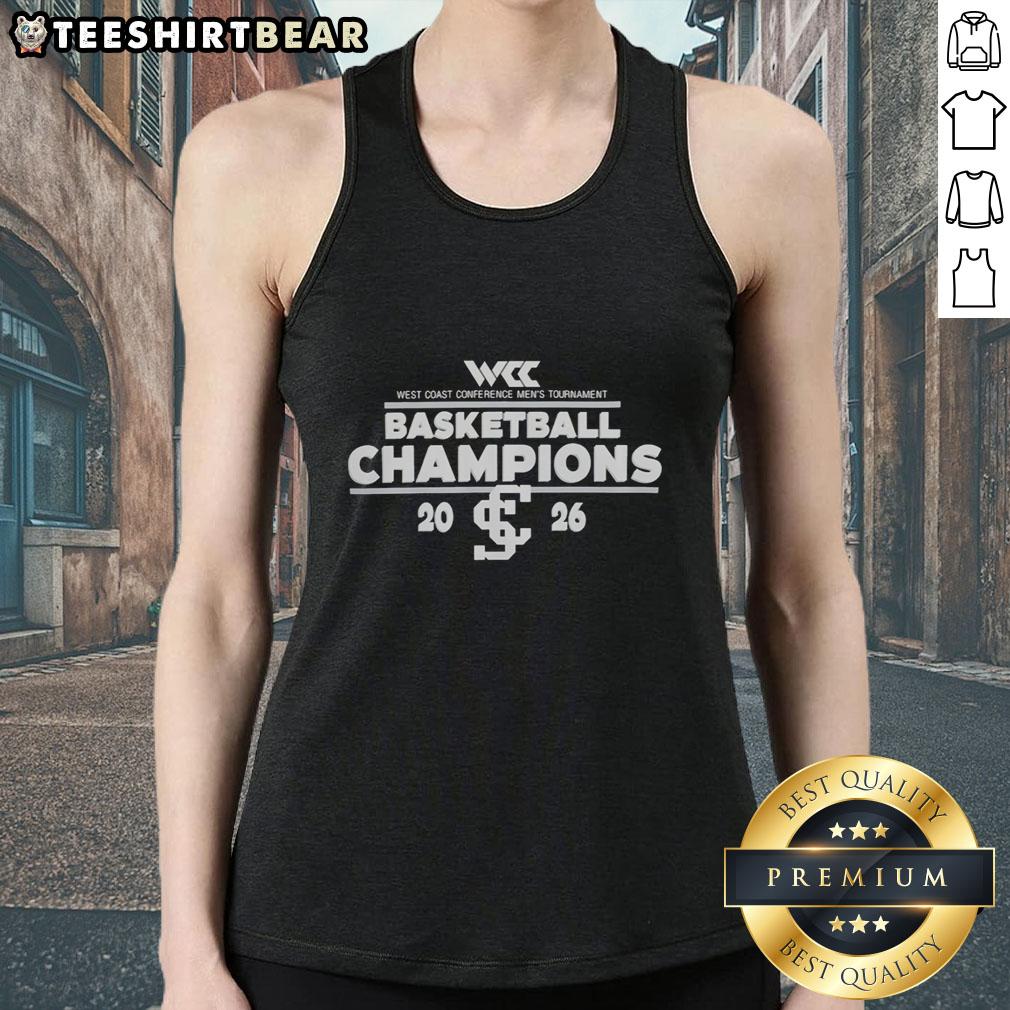 2026 Santa Clara Broncos West Coast Conference Men's Tournament Basketball Champions tank top in vibrant colors.