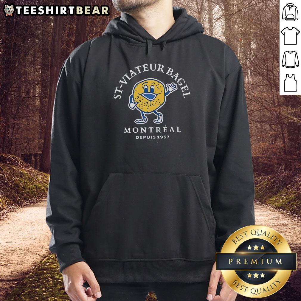 Cozy Nice St-Viateur Bagel Montreal hoodie featuring a colorful bagel graphic, perfect for bagel lovers and fashion enthusiasts.
