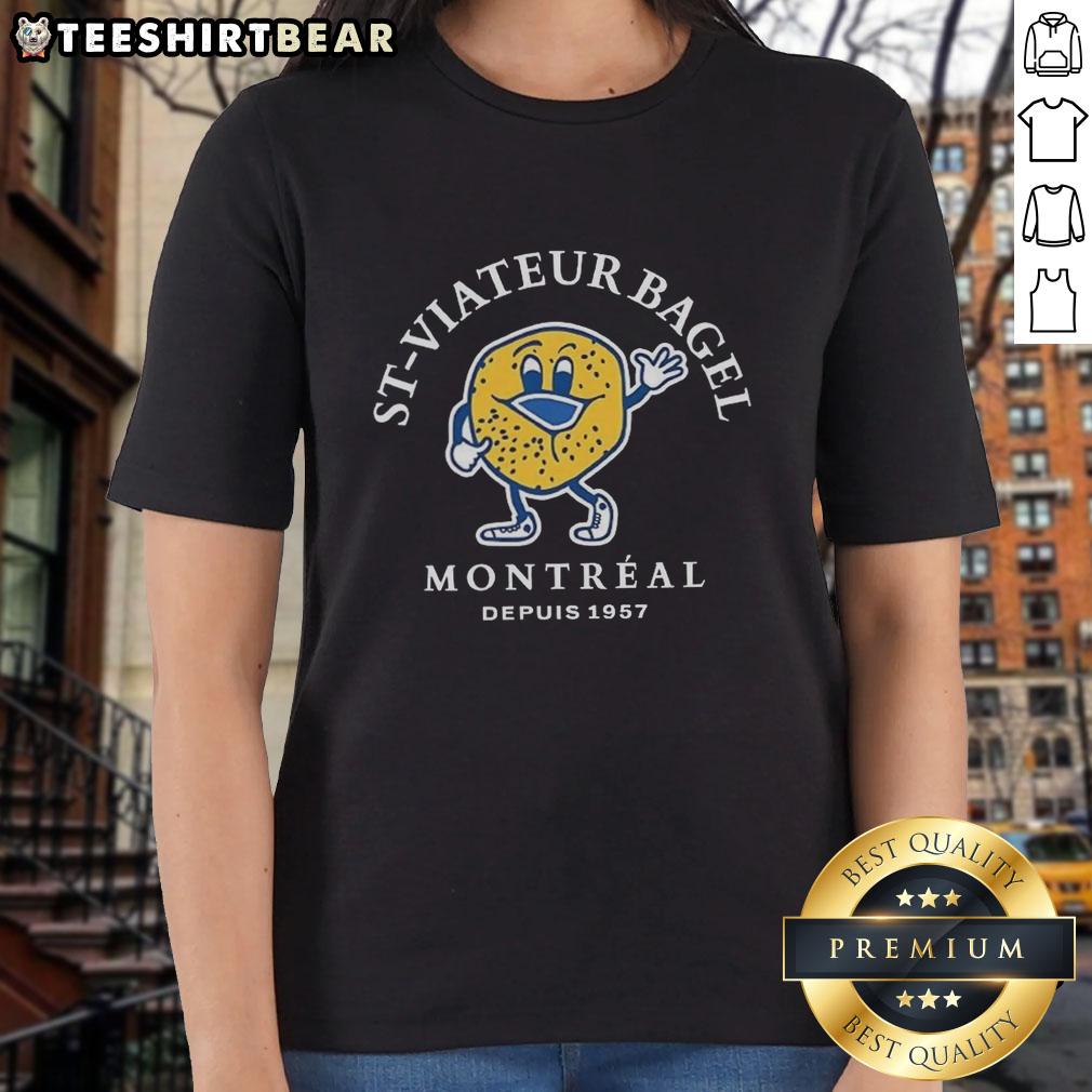 Womens tee featuring Nice St. Viateur Bagel design, a Montreal favorite, perfect for bagel lovers and casual wear.