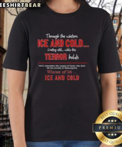 Nice Through The Winters ICE And Cold Ladies Tee featuring a stylish winter design for women, perfect for cold weather wear.