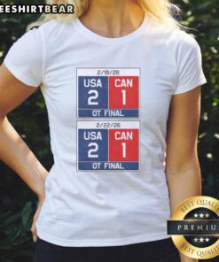 Nice USA Hockey 2026 Champions tee featuring USA vs Canada design for ladies, celebrating women's hockey excellence.