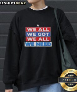 Retro sweatshirt featuring 'We All Got Patriot, We All Need Sport' design, perfect for casual wear and sports enthusiasts.