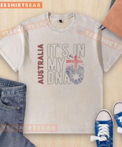 Official Australia It's In My DNA fingerprint flag washed t-shirt showcasing vibrant Australian flag design.
