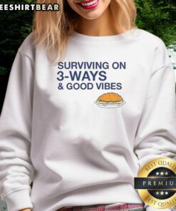 Cozy sweatshirt featuring 'Official Cincinnati Chili Surviving on 3 Ways and Good Vibes' design, perfect for chili lovers.