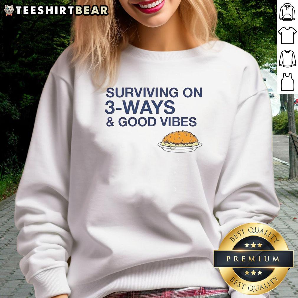 Cozy sweatshirt featuring 'Official Cincinnati Chili Surviving on 3 Ways and Good Vibes' design, perfect for chili lovers.