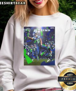Jaxon Smith-Njigba Seattle Seahawks Super Bowl LX Champions 2026 sweatshirt celebrating victory in team colors.