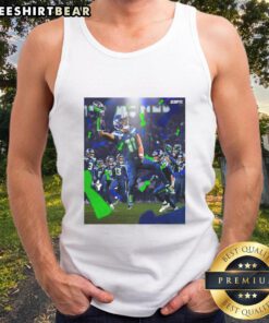 Jaxon Smith-Njigba wearing a Seattle Seahawks Super Bowl LX Champions tank top, celebrating victory in 2026.