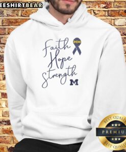 Official Michigan Wolverines Men's Basketball Block Cancer Hoodie featuring Faith, Hope, and Strength design.